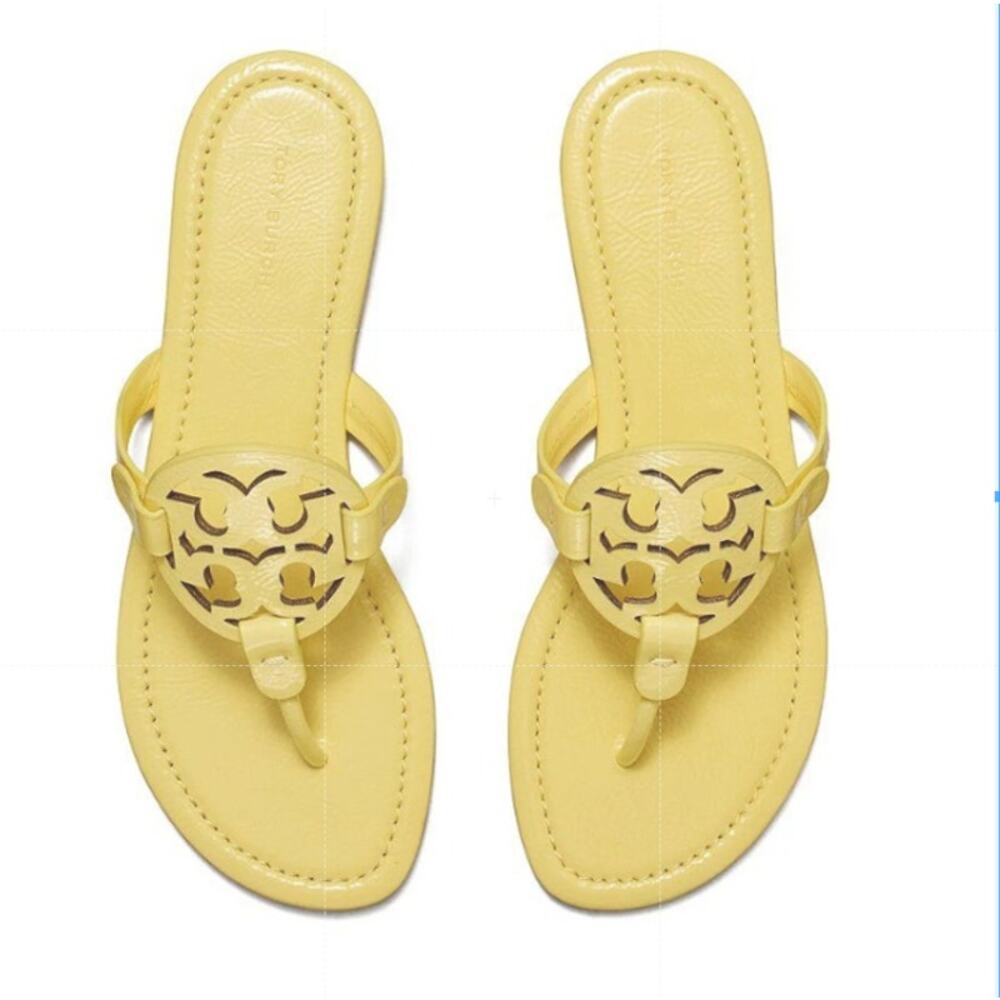 NEW NWT Tory Burch  Miller Slip On Tumbled Leather Thong Sandals Pale Butter 9